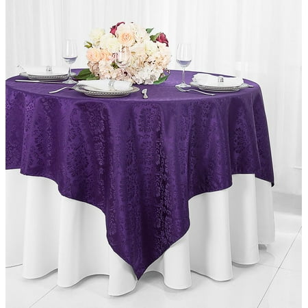 

Wedding Linens Inc. 72 x72 Damask Jacquard Polyester Table Overlay Toppers Tablecloth - Eggplant / Dark Purple