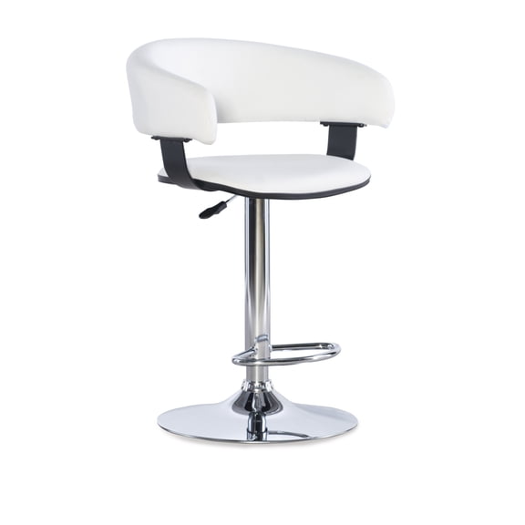 Powell White Faux Leather Barrel & Chrome Adjustable Height Bar Stool