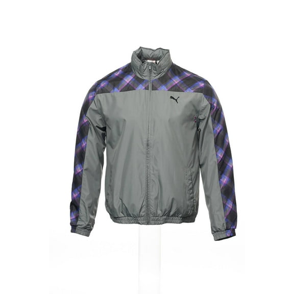 Puma Gray Plaid Windbreaker , Size Large