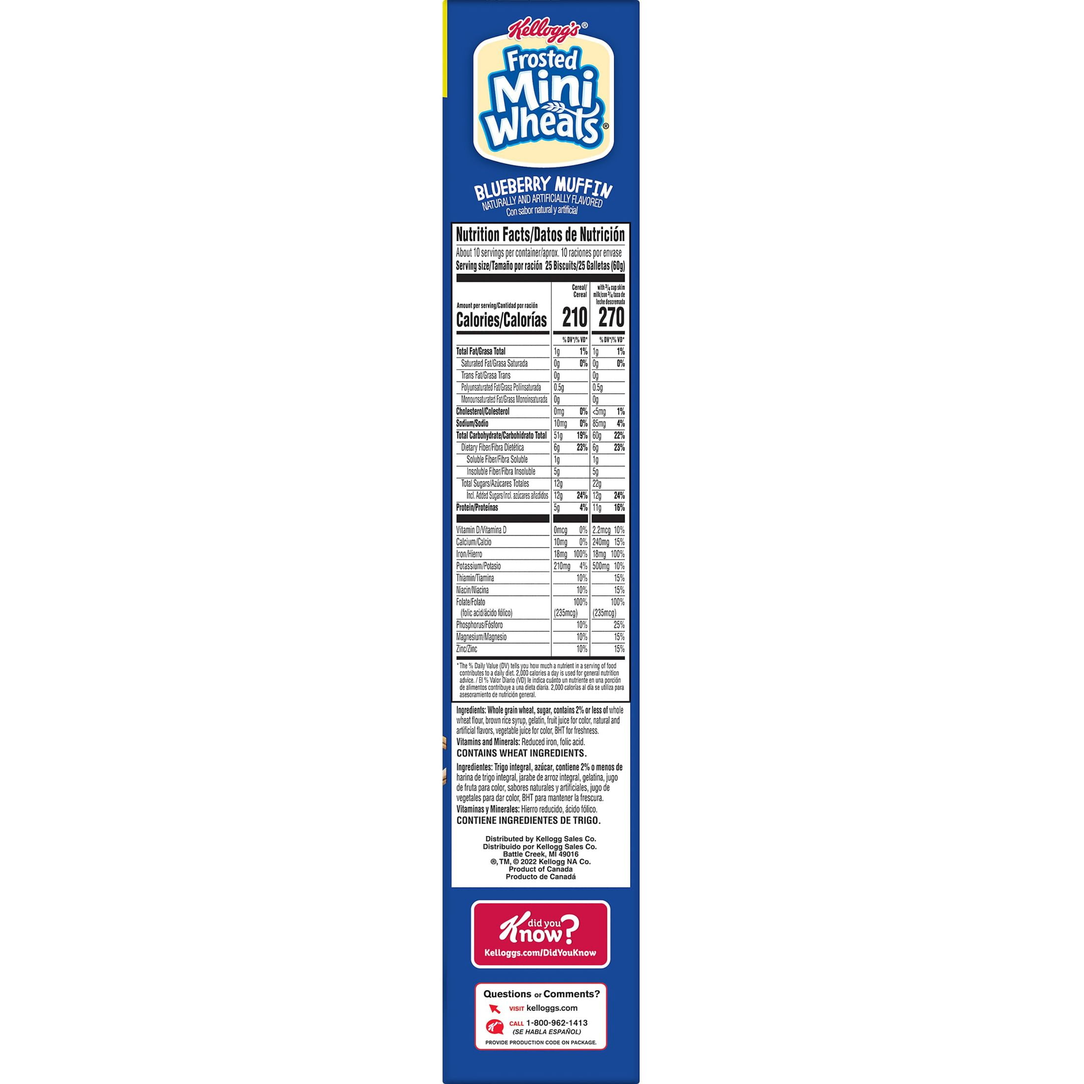 Kellogg's Frosted Mini-Wheats Breakfast Cereal, Kids Cereal, Family Breakfast, Family Size, Blueberry Muffin, 22oz Box (1 Box)