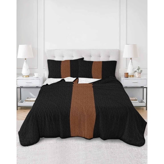 Quilts Twin Size, Black Brown Soft Comforter Bedding Set for Bed, Contemporary Boho Modern Art Lightweight Quilted Bedspread with Pillow Cover(2 Pieces) for All Season, 68x86 Inch
