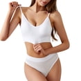 thumbnail image 1 of Conjunto de lencería sin costuras de 2 piezas con cuello en V para mujer: sujetador sin relleno y tanga, poliéster, color liso, estilo sexy/casual, adecuado para primavera/verano, 1 of 5