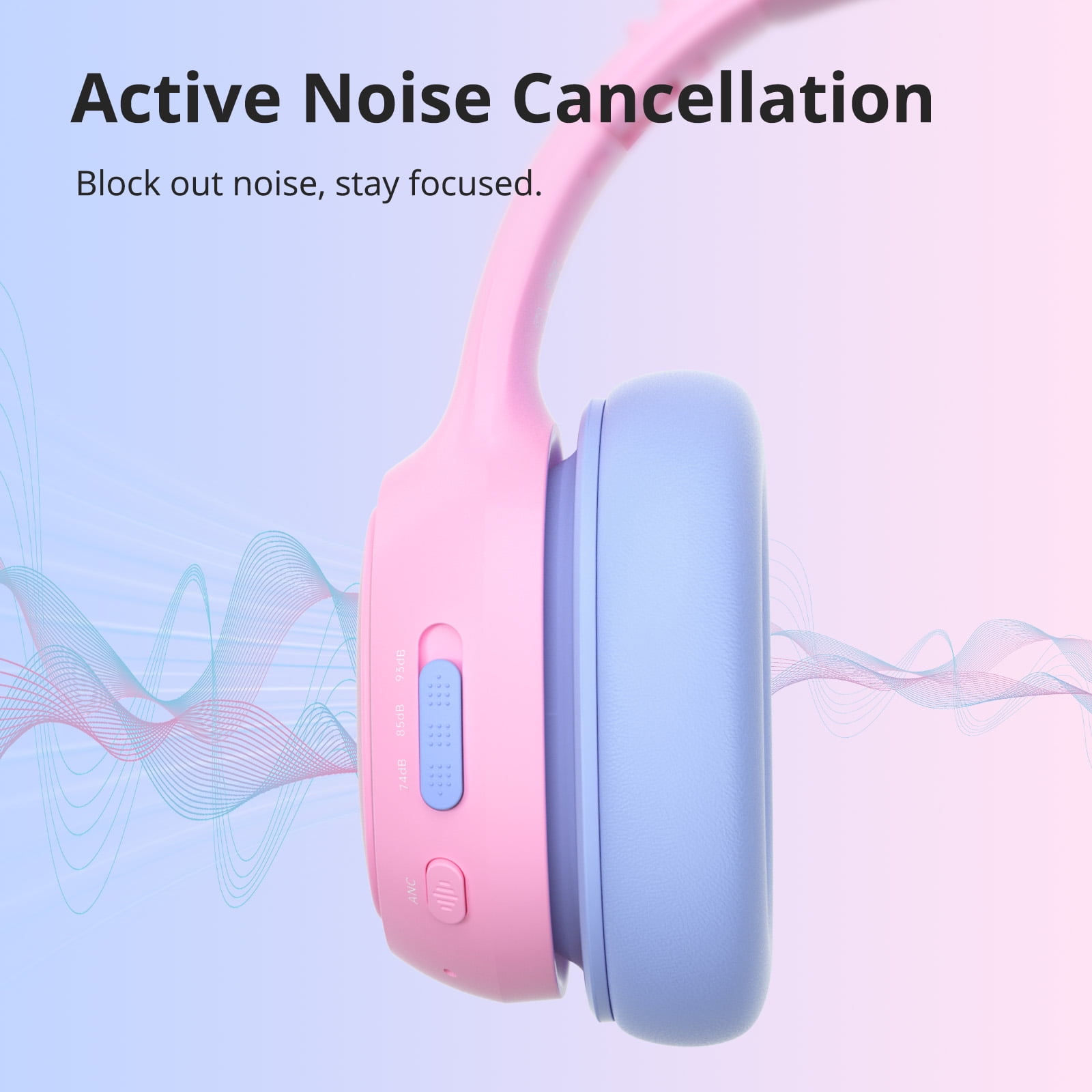 TRONSMART KH03 Children's Bluetooth Headphones, Safe Volume Control, Noise Reduction, Wireless Headphones with Light and Microphone, 70 Hours Playtime, Suitable for School/Travel/Airplane