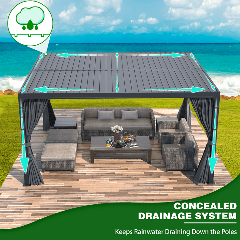 Richryce 10'×12' Hardtop Steel Patio Pergola with Adjustable