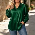 thumbnail image 6 of AKOEE Plus Size Shirts for Women Button Down Dressy Casual Soft Satin Long Sleeve XL-5X Lapel Collar Blouses (3XL, Green), 6 of 8