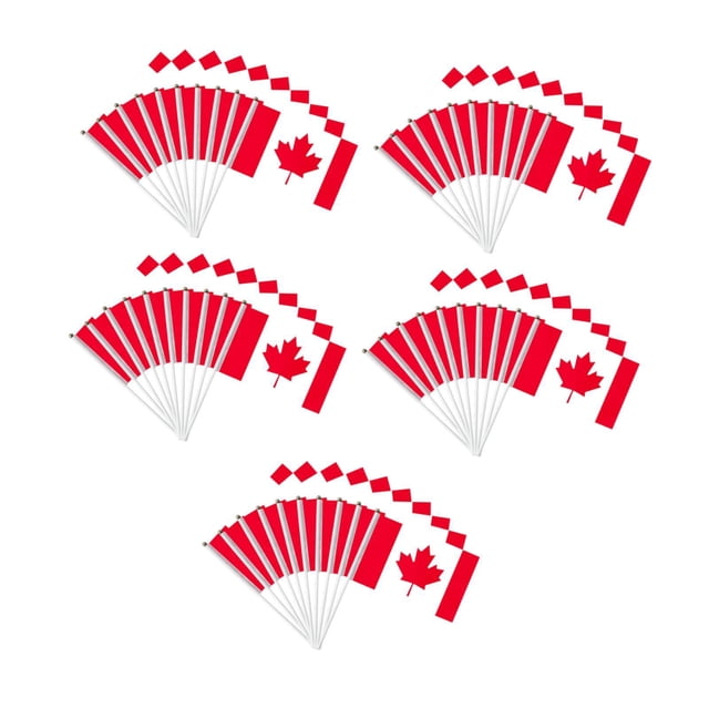 50 banderines de mano pequeños, decorativos, para niños y adultos, con varilla, de una sola cara. Canadá