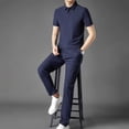 thumbnail image 6 of VBVC Men's 2 Piece Business Outfit Set with Pockets,Collared Short Sleeve Shirt and Drawstring Pants For Men,Navy,M-4XL, 6 of 10
