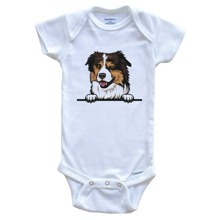 

Miniature American Shepherd Dog Breed Cute One Piece Baby Bodysuit 3-6 months white