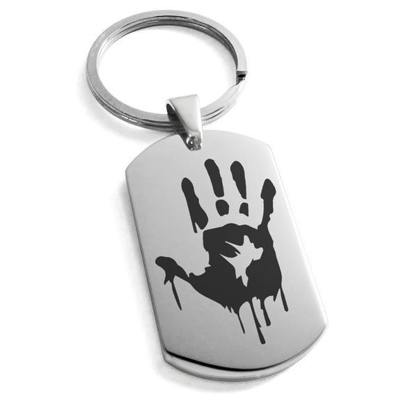 Stainless Steel Biohazard Zombie Hand Mark Engraved Dog Tag Keychain Keyring