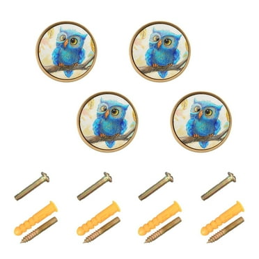 Cute Owl Bird on Branch Cabinet Knobs Sets Kitchen Pulls Dresser Drawer Handles Hardware Decorate for Bathroom Wardrobe Closet Knob 4 Packs