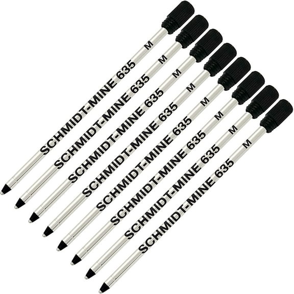 Schmidt 635 D1 Mine Ballpoint Refill - Black Ink - Medium Tip 0.7mm - Pack of 8 (with Plastic End Cap)