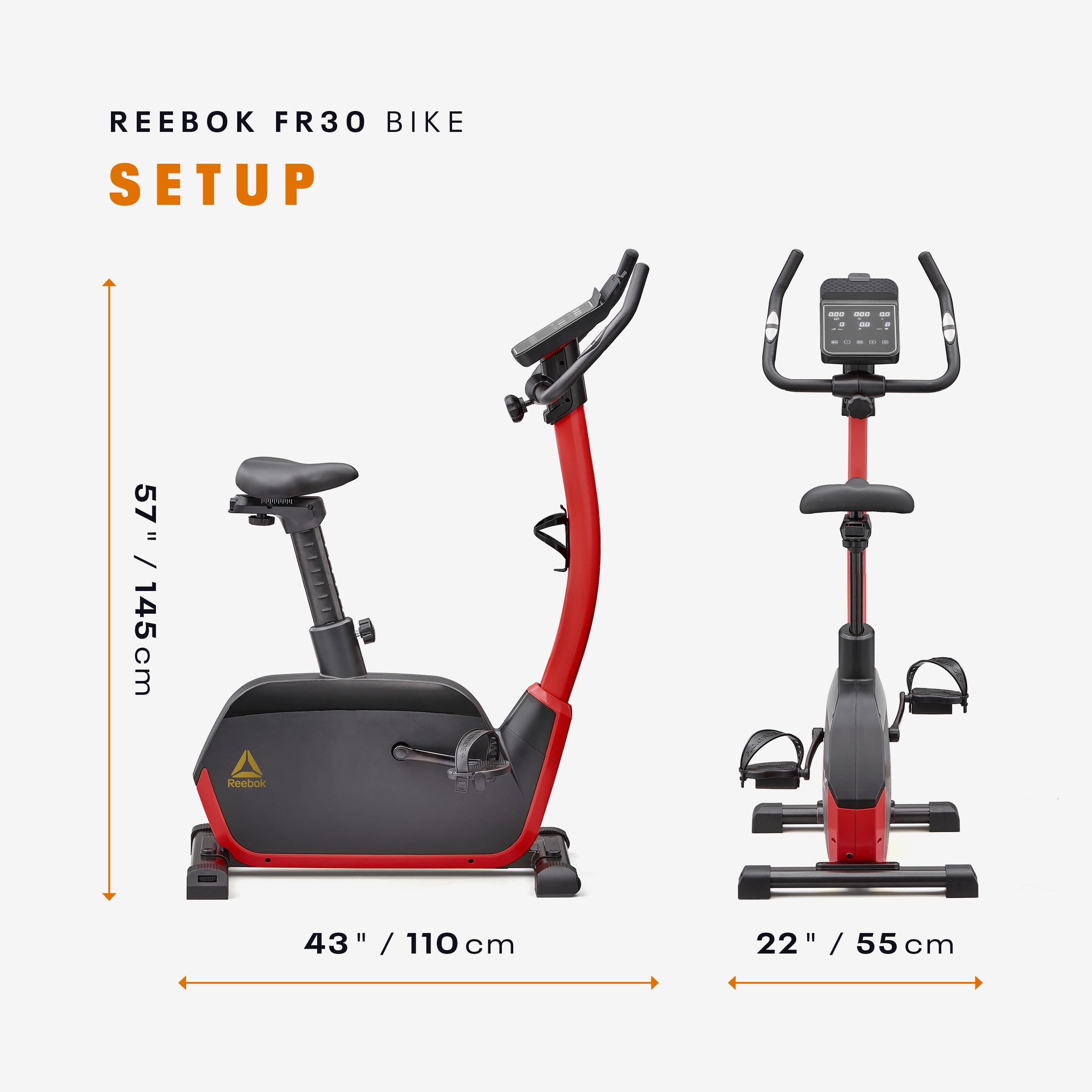 Reebok Fitness Delta FR30 Exercise Bike, Red, Indoor Upright Stationary Cycling, Cardio Exercise, bluetooth, 32 electronic resistance levels