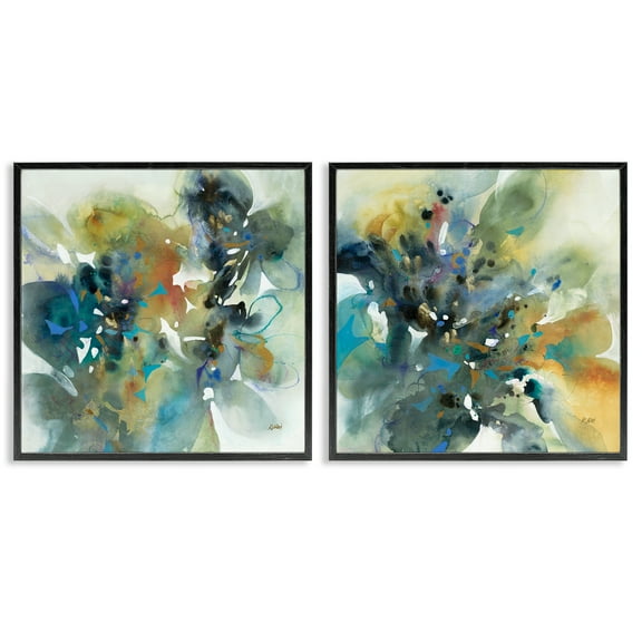 Stupell Industries Layered Faded Abstracts Abstract Painting Black Framed Art Print Wall Art, 12 x 12, Set of 2