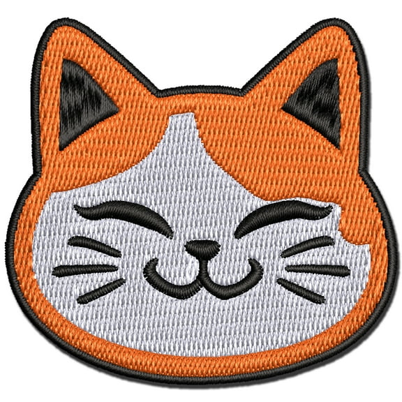 Happy Spotted Cat Face Applique Multi-Color Embroidered Iron-On Patch - 2.5 Inch Small