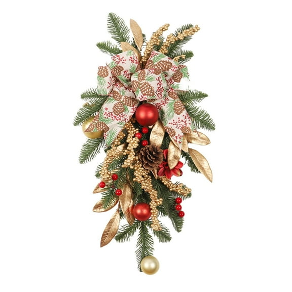 Tyeign Christmas Staircase Wreath, Artificial Pinecone Fir Garland for Banister, 5 Ft Winter Teardrop Swag, Indoor Outdoor Holiday Decor, No Lights, 1X Christmas Wreath