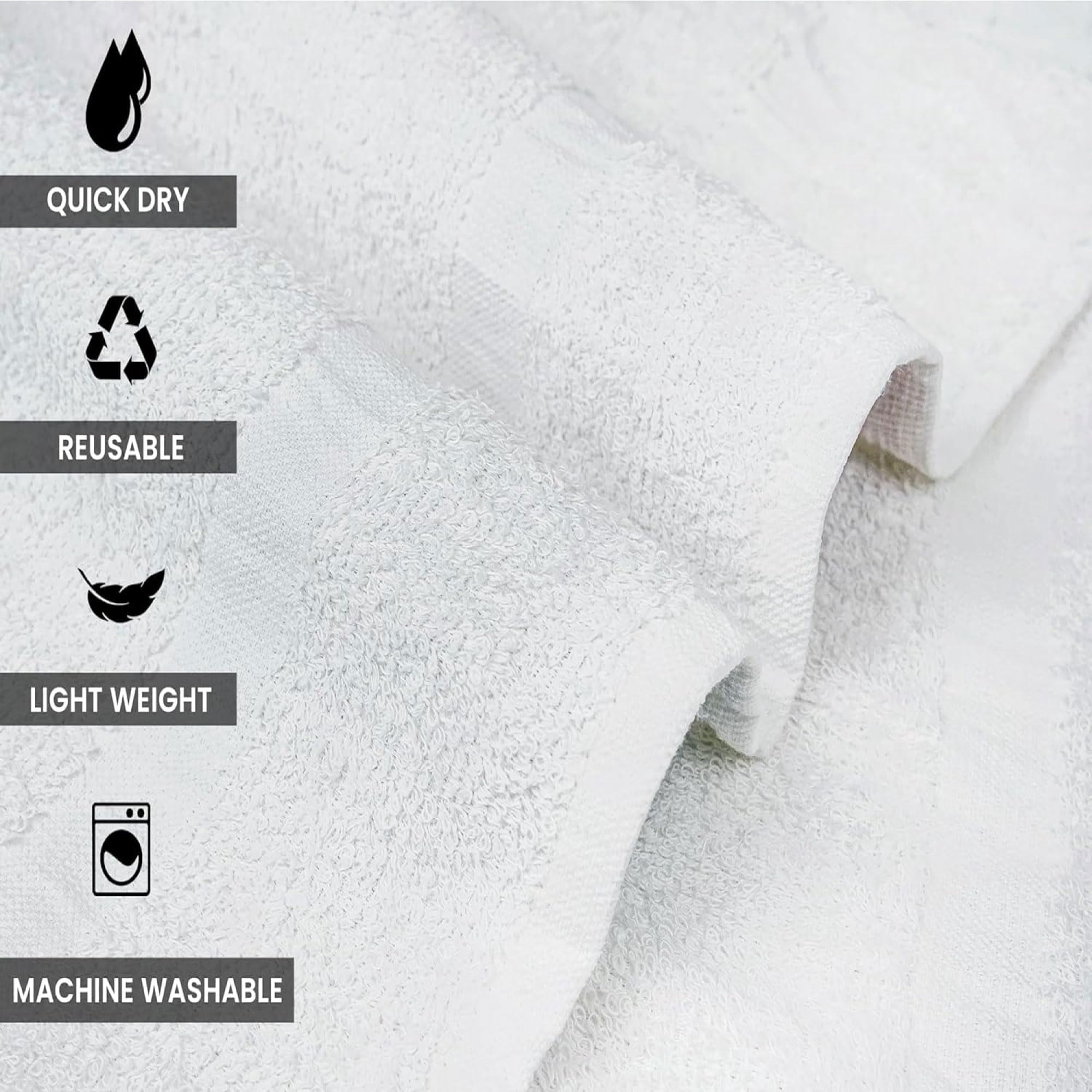 25 Pack of Bulk Wholesale 44”L x 22”W Quick Dry Machine Washable Bath Towels for Home, Dorm, Hotel, Gym, Pool, Spa, Pets, and Charity Donation in White