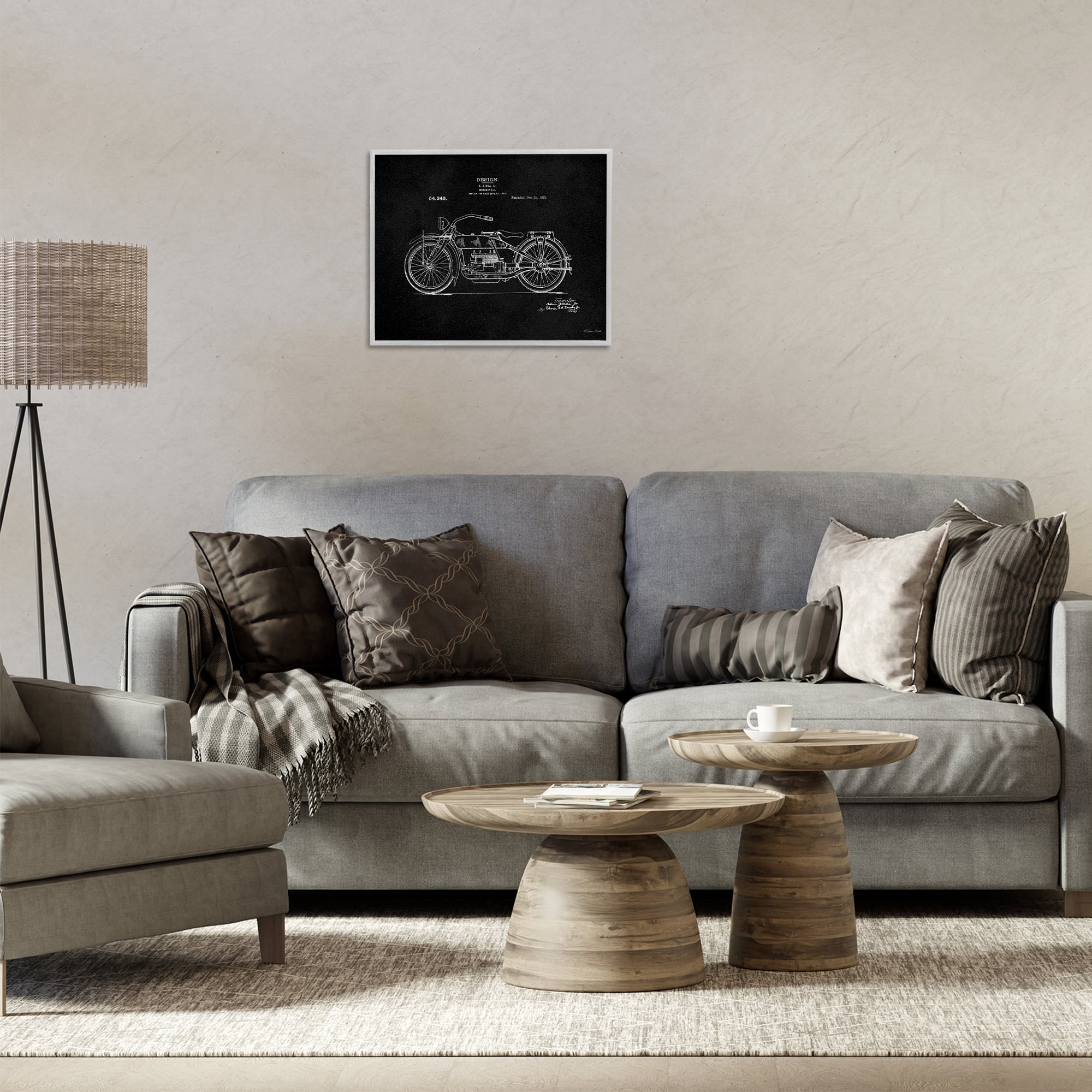 Stupell Industries Black Motorcycle Blueprint Transportation Painting Gray Framed Art Print Wall Art, 20 x 16