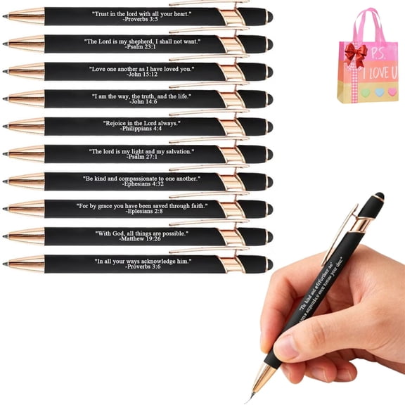 10PCS Bible Verse Ballpoint Pen Set, Retractable Ballpoint Pens with Stylus Tip, Pens with Bible Verses on Them