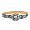 thumbnail image 2 of Western Turquoise Rhinestone Studded Faux Crocodile Print Genuine Leather Belt, 2 of 6