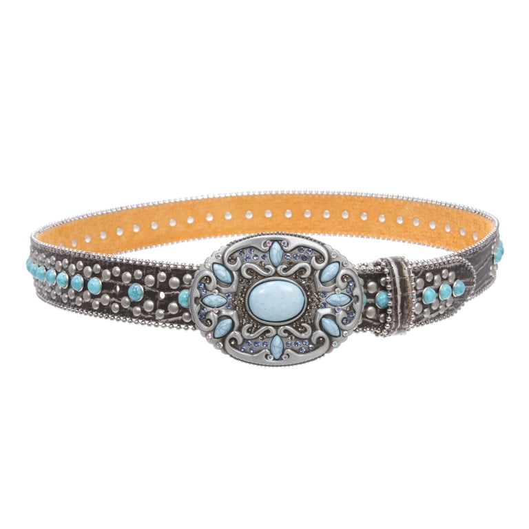 Western Turquoise Rhinestone Studded Faux Crocodile Print  display picture 1