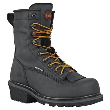 HOSS Men’s Composite Toe Waterproof Logger Work Boot Slip Resistant EH PR Cross Cut Kiltie Black