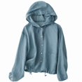 thumbnail image 5 of QUNYINEY Solid Jackets for Women Button Down Hooded Cotton Linen Casual Coats Loose with Pockets Long Sleeve Lightweight Sun Protection Womens Jacket, 5 of 5