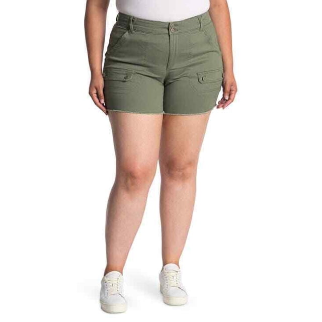 Democracy AB Tech High Rise Cargo Shorts Green Plus Size 22W