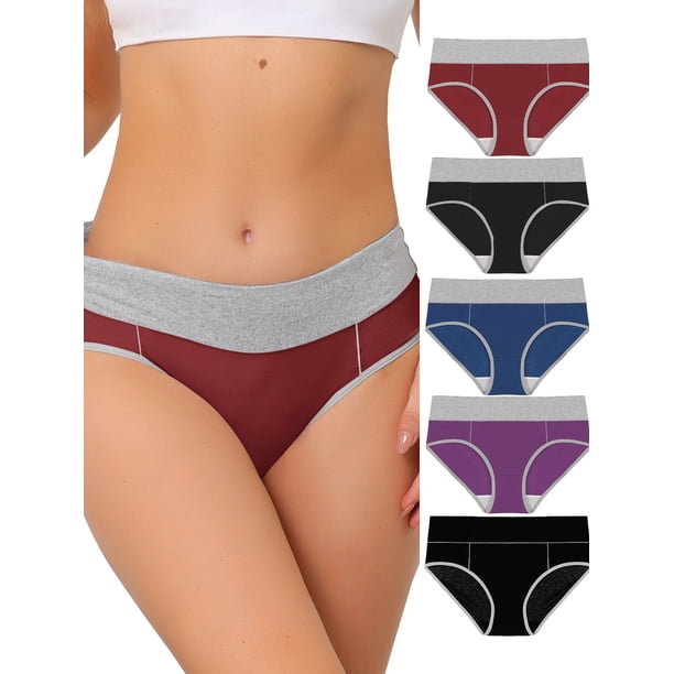 INSPIRAR CHIC Ropa interior de mujer de talla grande, paquete de 5, cintura alta, elástica, 1X Burdeos, Púrpura, Negro, Azul, Negro Oscuro