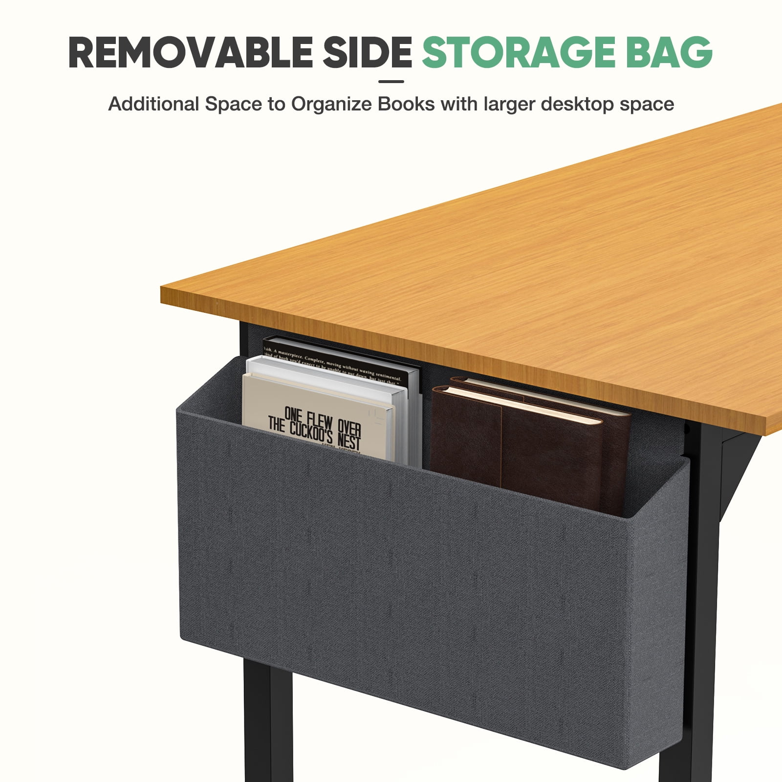 MAYEERTY 40 Inch Writing Desk with Fabric Drawers & Storage Bag, Modern Home Office Desk,Oak