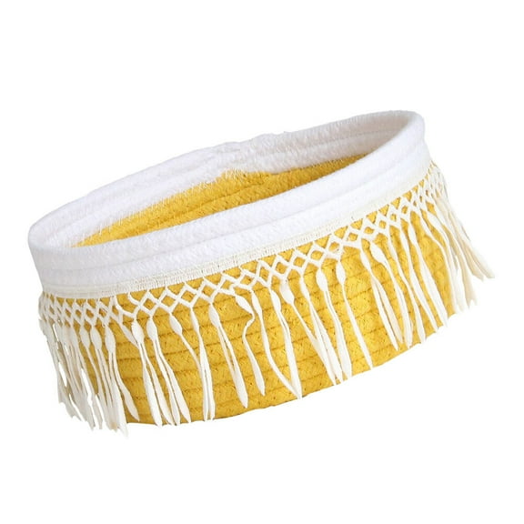LEORX Tassel Woven Basket Tabletop Basket Cloth Yellow 1Pcs
