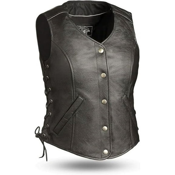First Mfg Co - Honey Badger - Women's Motorcyle Vest - Leather - Black - 2X Large Tall