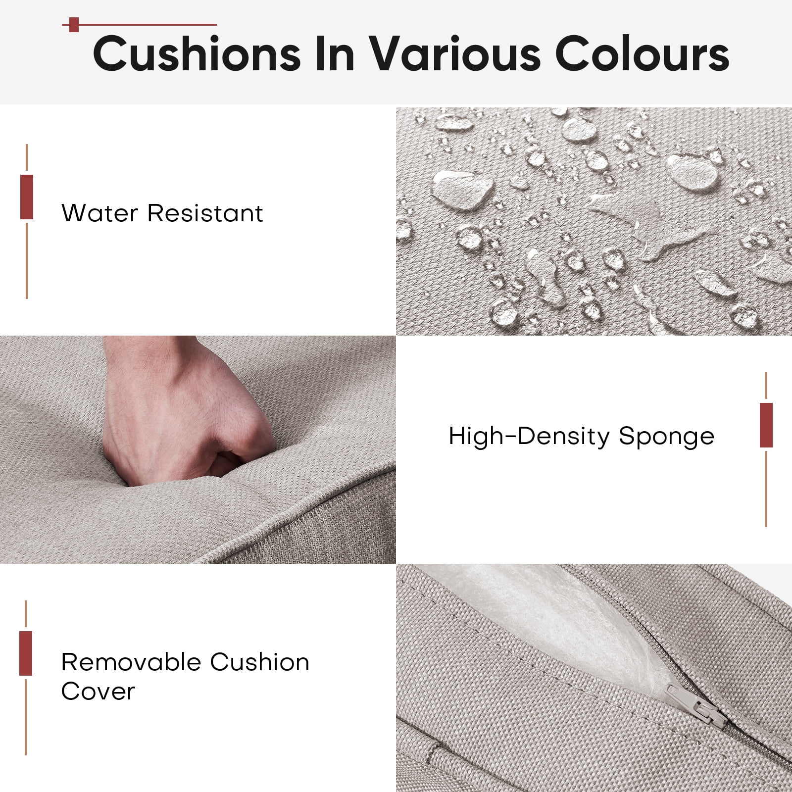 POCASSY Patio Furniture Cushions Set of 4, 22.5"*22.5" Outdoor Cushion for Patio Furniture, Water Resistant, Fade Resistant, Deep Seat and High Back Cushion for Chair, Sofa, and Couch, Beige