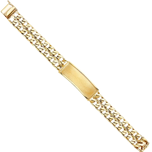 Wellingsale 2 Line Cuban Link ID Bracelet, 14 ct. t.w. in Yellow Gold, 8.5"