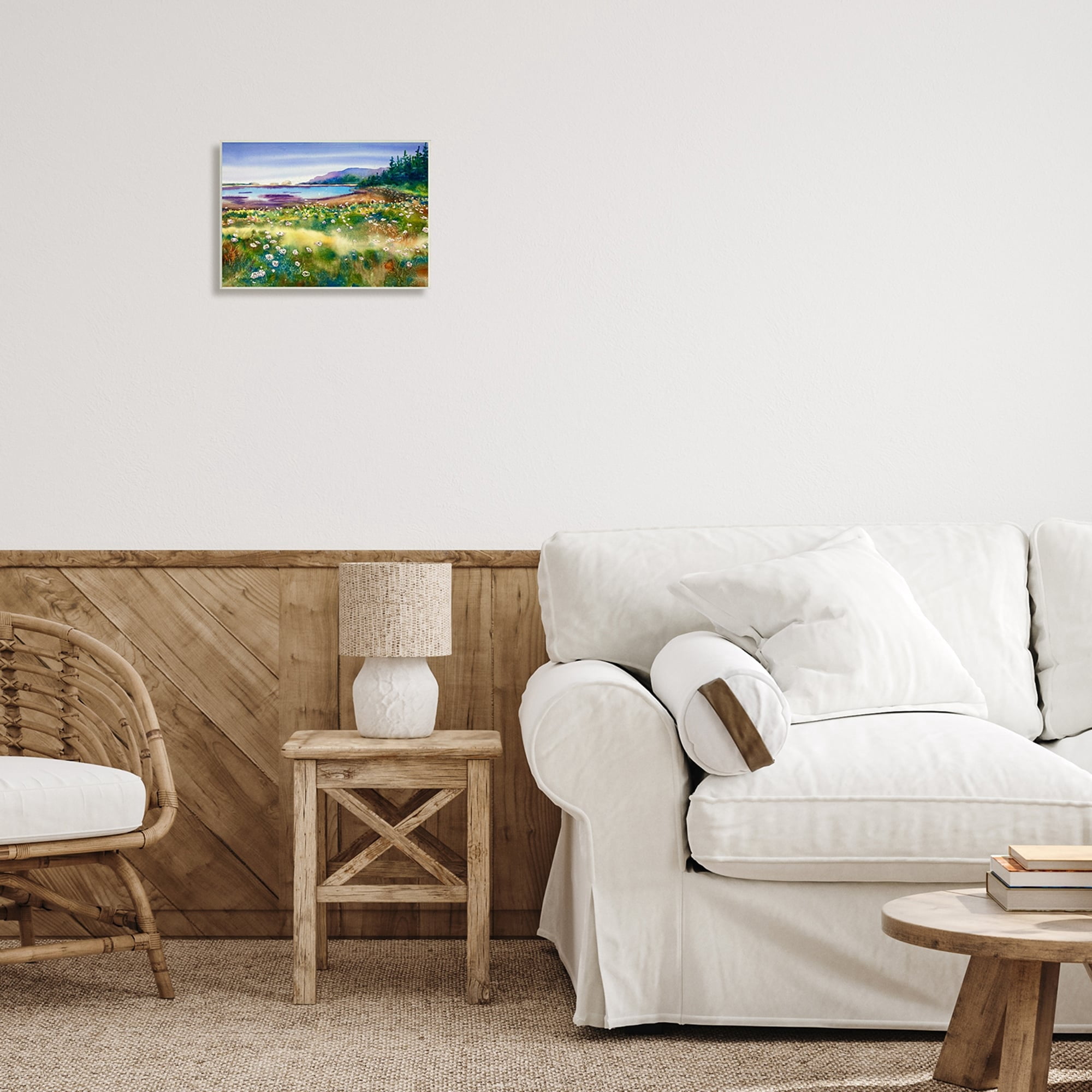 Stupell Industries Soothing Pond View Flower Field Distant Mountains, 15 x 10, Design by MB Cunningham