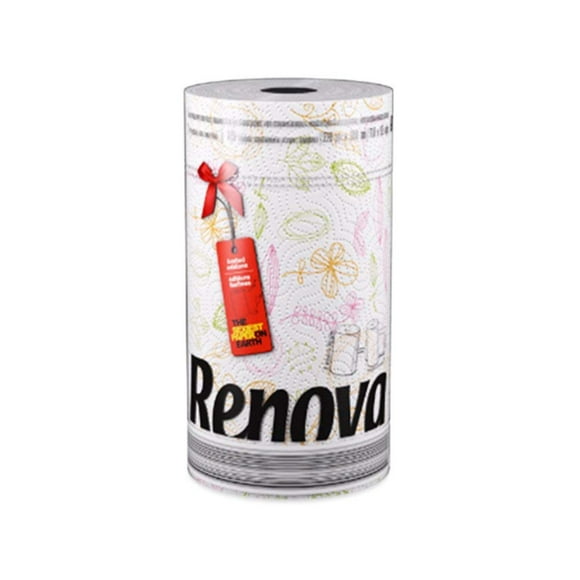 Renova Red Label Designer Paper Towel- White Background with pattern (120 Sheets) 020923