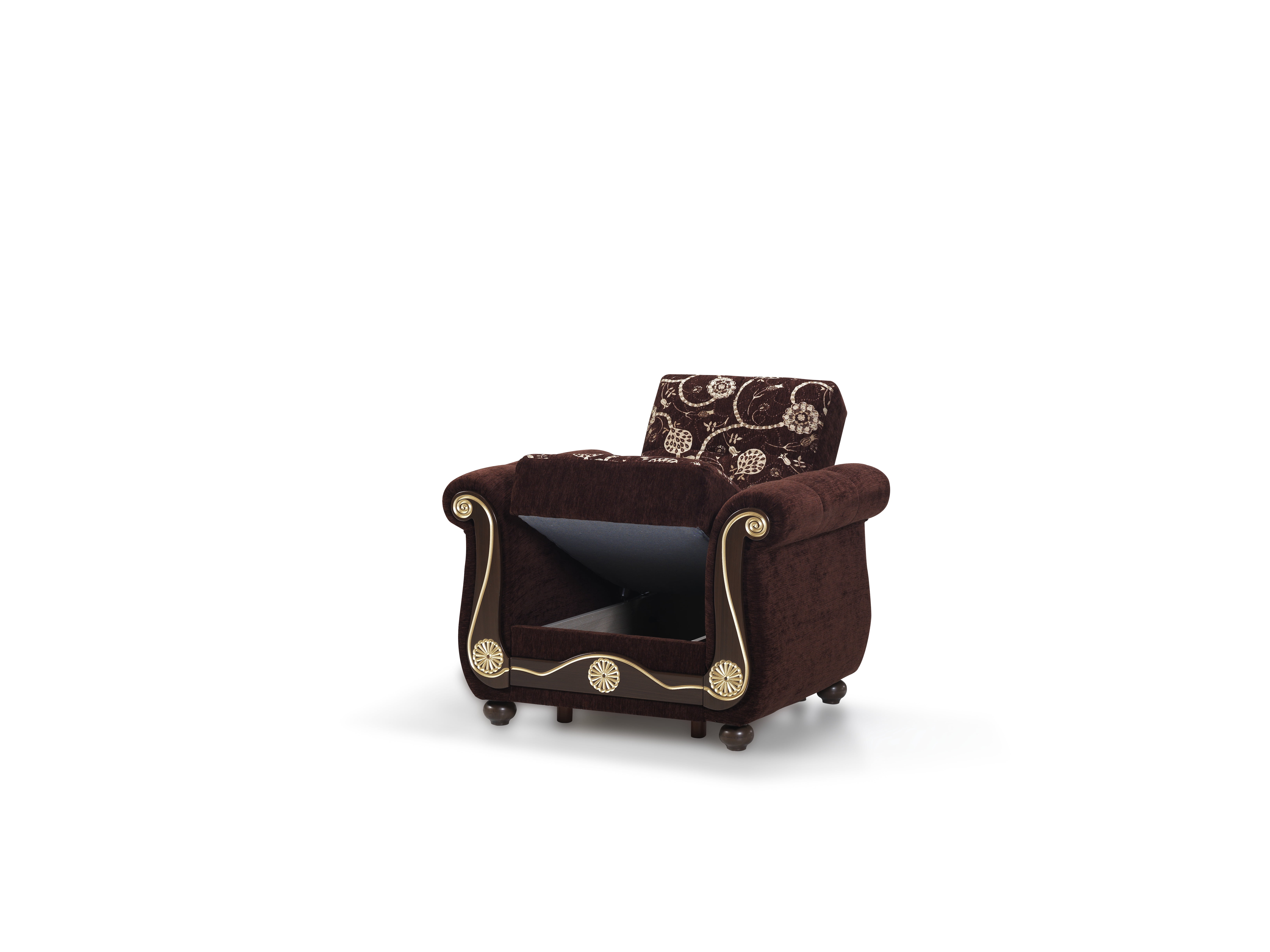 Ottomanson Convertible Accent Armchair with Hidden Storage, Firm Comfort Seating, Brown