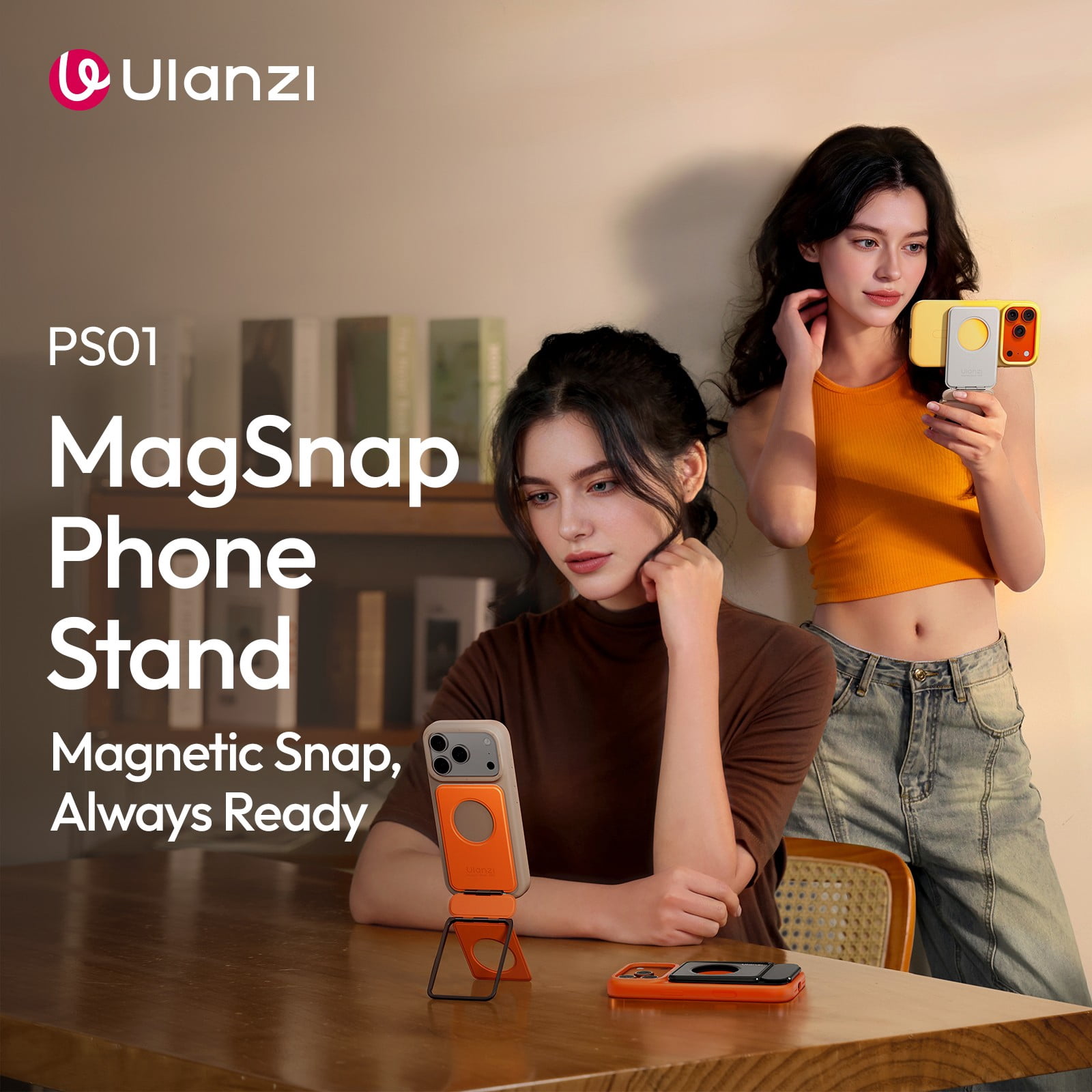 Ulanzi PS01 MagSnap Magnetic Phone Stand – Slim Foldable Phone Holder for Desk & Travel, Portable Lightweight Stand Compatible with iPhone & Android Smartphones