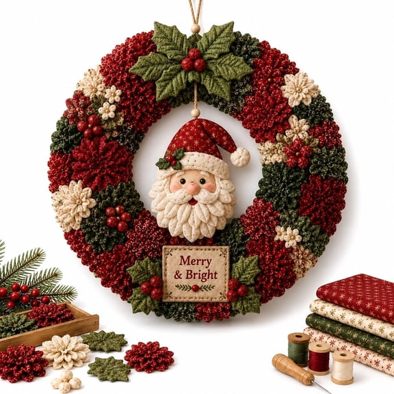 3D Fabric Poke Wreath DIY Kit, 3D Fabric Poke Art Christmas Wreath