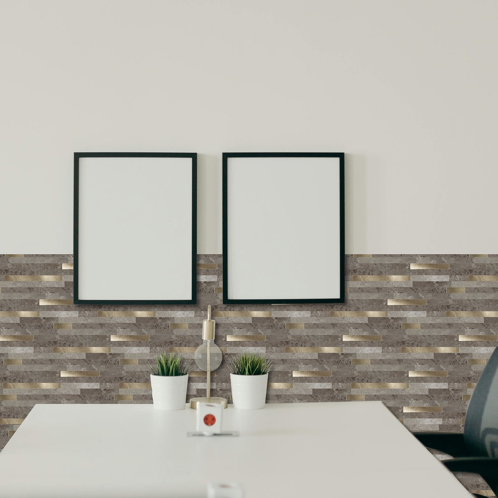 12-Sheet Peel and Stick Backsplash Tiles, Faux Marble Linear Wall Tiles Stick on Backsplash for Kitchen Bathroom Fireplace RV (11.57" x 4.13", Light Brown)