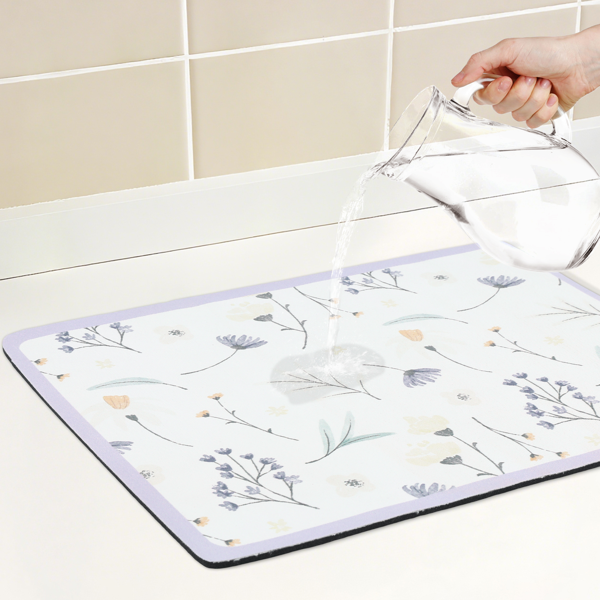 Unique Bargains Floral Quick Dry Dish Drying Mats for Kitchen Purple 19.7*15.7 inch