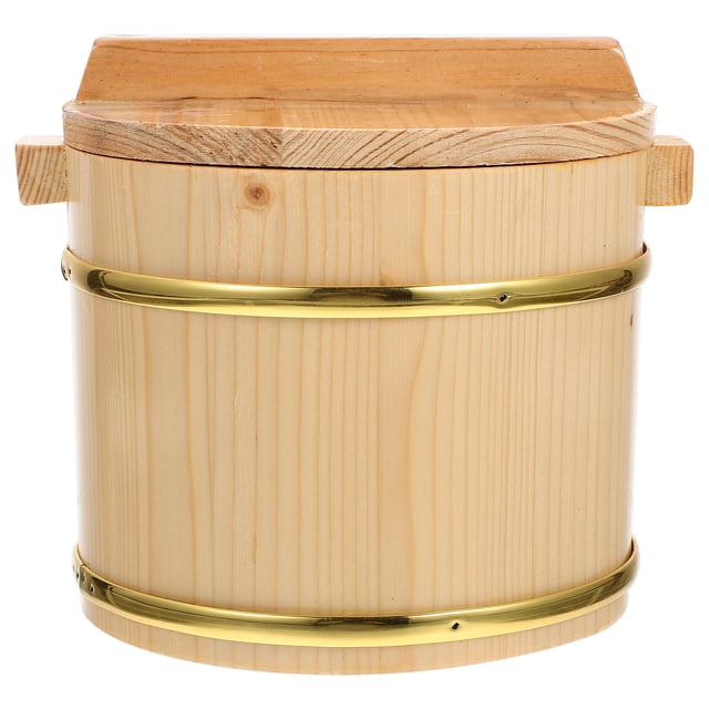 ColoMX Juego de cubo de arroz de madera, cubo de arroz para Sushi con tapa, barril de arroz cocido, bañera mezcladora, 1 Juego