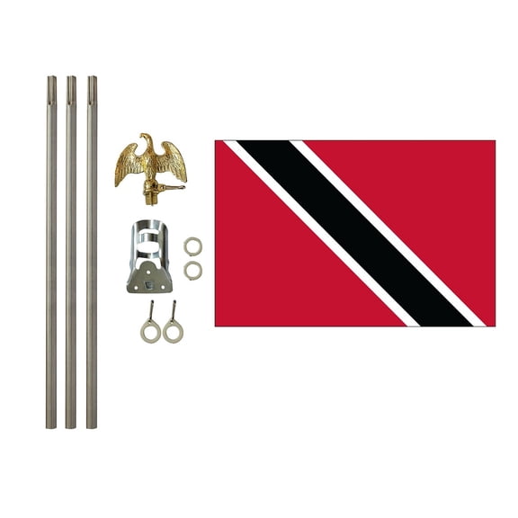 3x5 Polyester Trinidad Tobago Flag with 6 foot pole Kit; Contains a 3x5 Polyester Flag, a 6 foot long 3/4inch Diameter Aluminum Pole and a Bracket