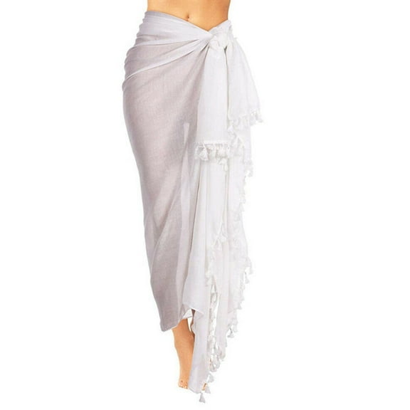 Necvior Beach Sarongs Pareo-Womens Semi-Sheer Swimwear Cover-Ups Long Skirt with Tassels