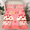 thumbnail image 2 of Feelyou Kawaii Strawberry Cake Full Size Sheets, Love Heart Flower Bed Sheets, Princess Pink Cartoon Sheet Sets, Luxury Bedroom Decor, 4pcs, 2 of 7