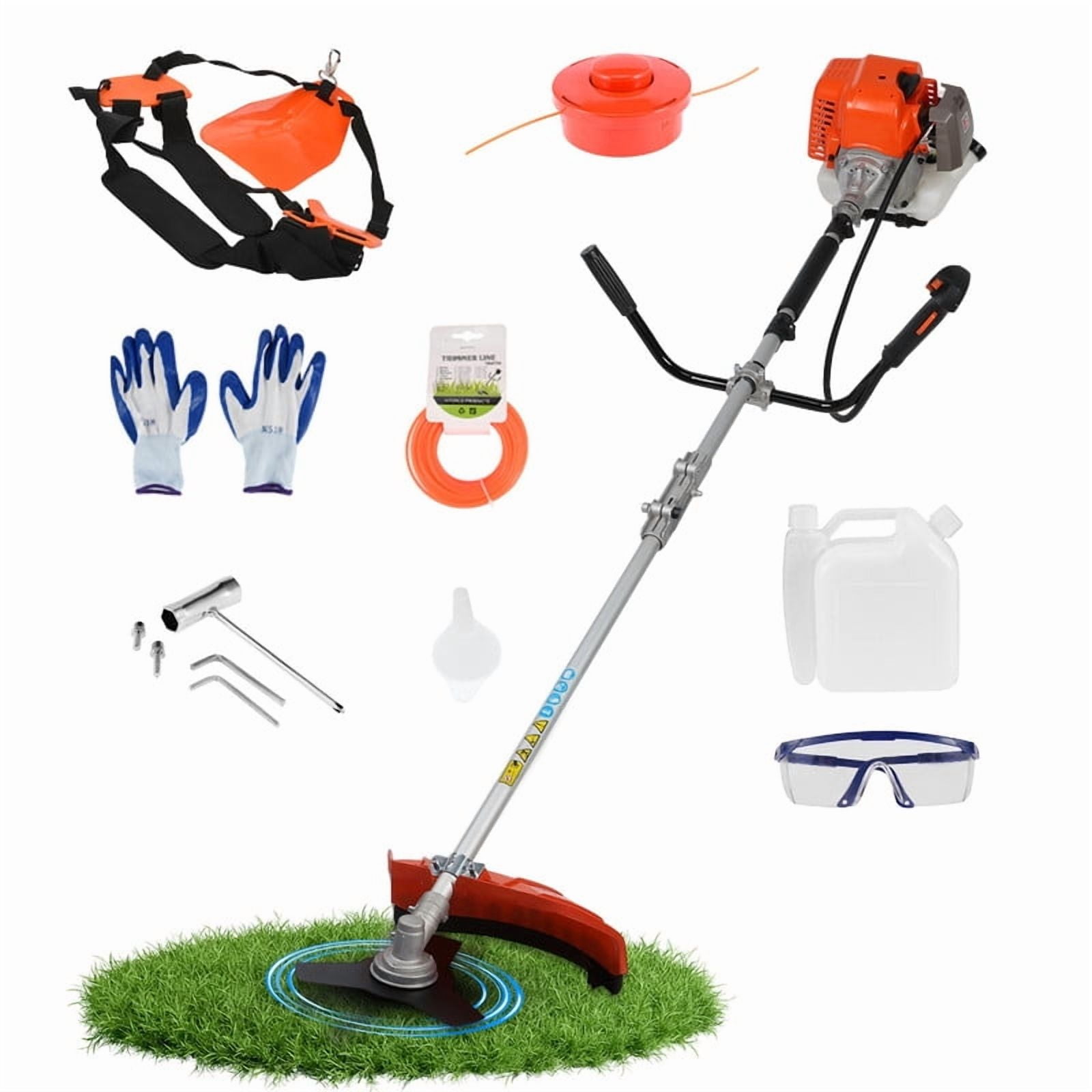 YNCE String Trimmer, 52cc Weed Wacker Gas Powered,2-in-1 Cordless Gas Lawn Mower,13.7inch,2-Stroke Brush Cutter Plastic Handle Shoulder Strap,Gas Straight Shaft String 1.2L Gas Capacity