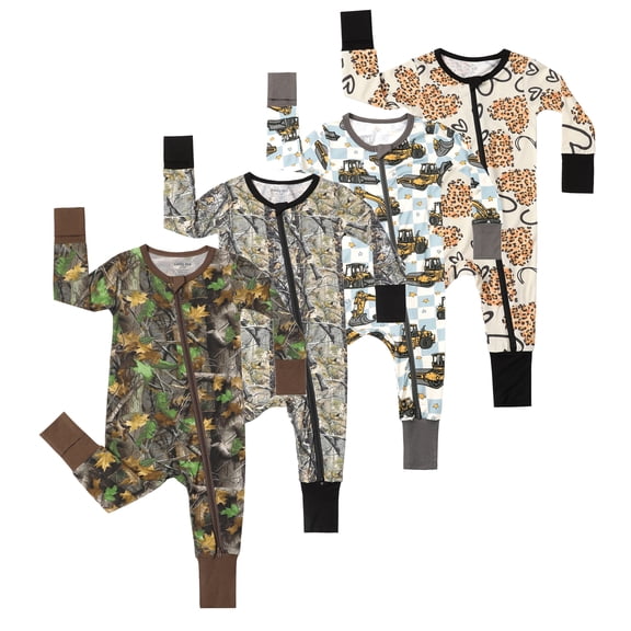Emy Dola 3-24M Newborn Baby Convertible Bamboo Jumpsuit, 2-Way Zipper Sleep 'N Play Footie Romper For Infant Boys Fall Winter Clothes