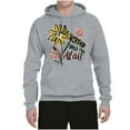 thumbnail image 2 of Wild Bobby Worship While You Wait Sunflower Pink and Yellow Inspirational/Christian Unisex Hoodie Sweatshirt, Heather Grey, Large, 2 of 6