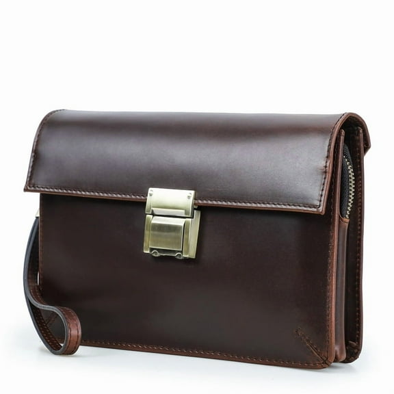 Genuine Leather Men's Clutch Bag Top Layer Cowhide  Leather Lock Men's Underarm Bag
