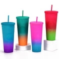 thumbnail image 3 of Double-layer plastic straw cup large capacity creative 710ml durian cup hand cup portable diamond cup（yellow） G01, 3 of 4
