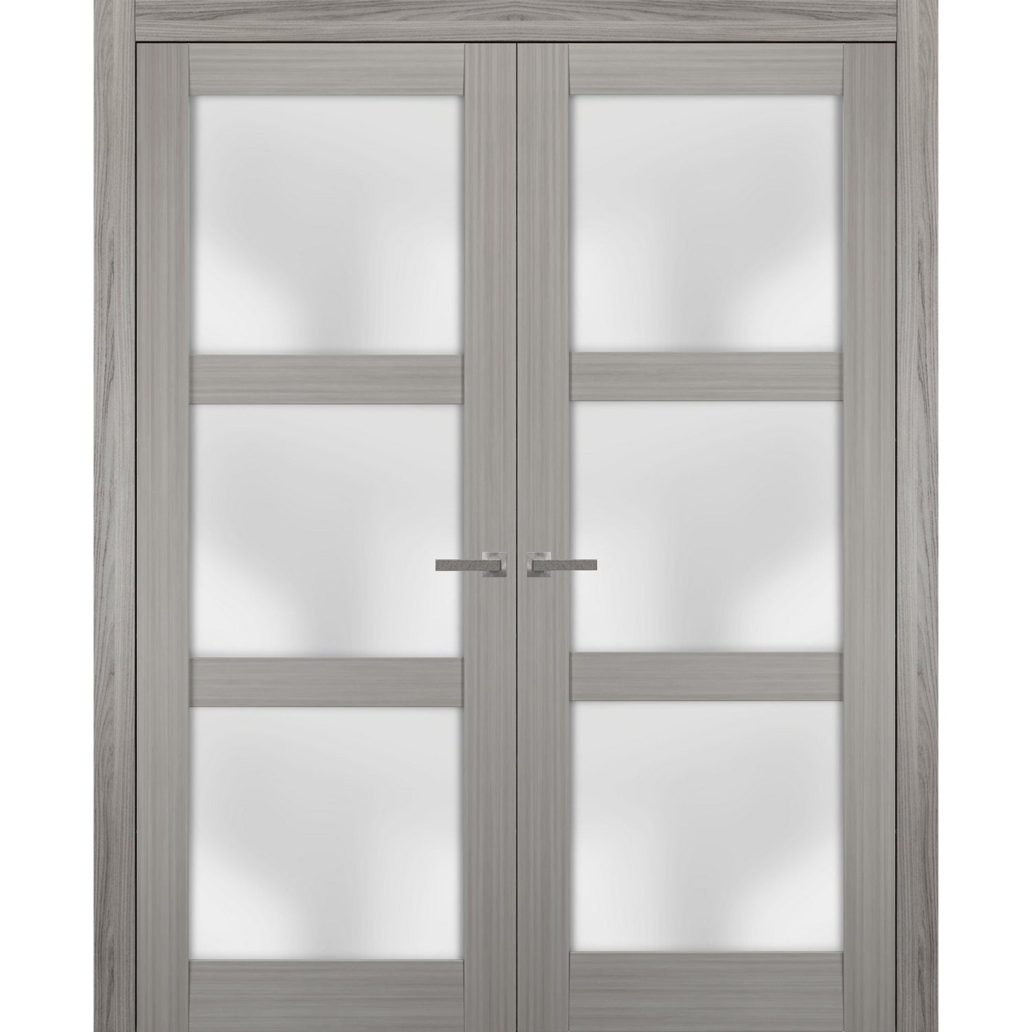 Solid Pine French Double Doors with Frosted Glass Panels